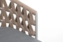 "Диего" стул плетеный из роупа, каркас из стали светло-серый (RAL7035) муар, роуп бежевый круглый, ткань светло-серая