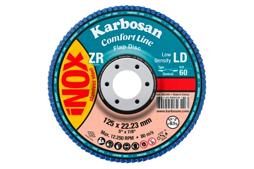 Круг лепестковый КЛТ 125х22 Р60 Karbosan Comfort Line ZR SD Flap конический INOX