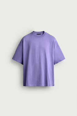 ZARA БАЗОВАЯ ФУТБОЛКА RELAXED FIT С ЭФФЕКТОМ ПОТЕРТОСТИ, ЛИЛОВЫЙ