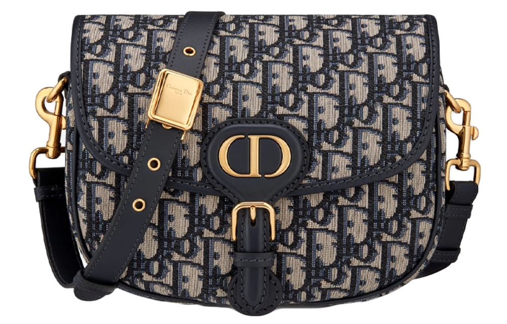 DIOR Bobby Jacquard Fabric Crossbody Bags Medium Women"s Denim Blue