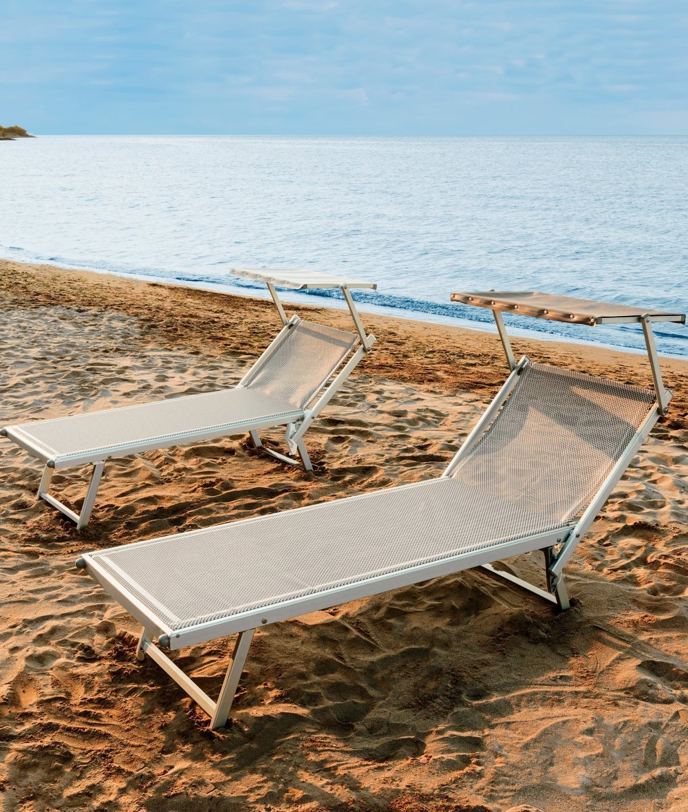 Шезлонг-лежак металлический Magnani 501 Relax, серебристый, слоновая кость