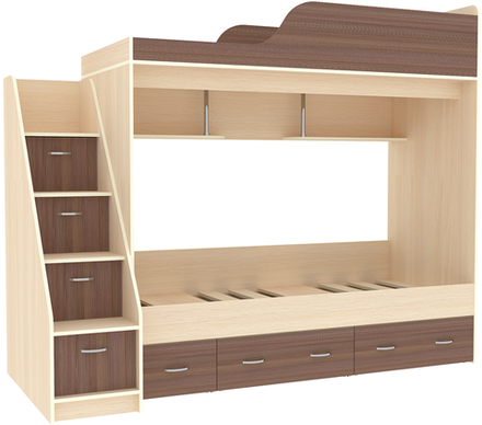 Двухъярусная кровать КарИВи Дуэт-14 с лестницей Комод КарИВиом  Дуб Молочный Бодего Темный