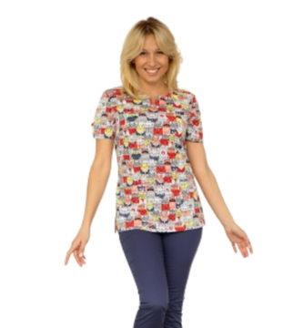 Блуза женская A1424 (лайт принт/кошки 2)