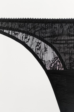 ZARA ТРУСЫ-ТАНГА ИЗ КРУЖЕВА С ЦВЕТОЧНОЙ ВЫШИВКОЙ, ЧЕРНЫЙ