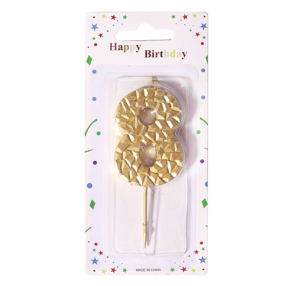 Свеча для торта Alingar, 5-6 см, на пике, "Цифра 8", цвет золото, блистер с европодвесом