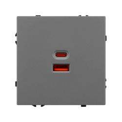 Механизм розетки с быстрой USB зарядкой SCT-NOBE-MUAC-SFPL-FC-GR (65W, QC3) (Arlight, Серый базальт) 054319
