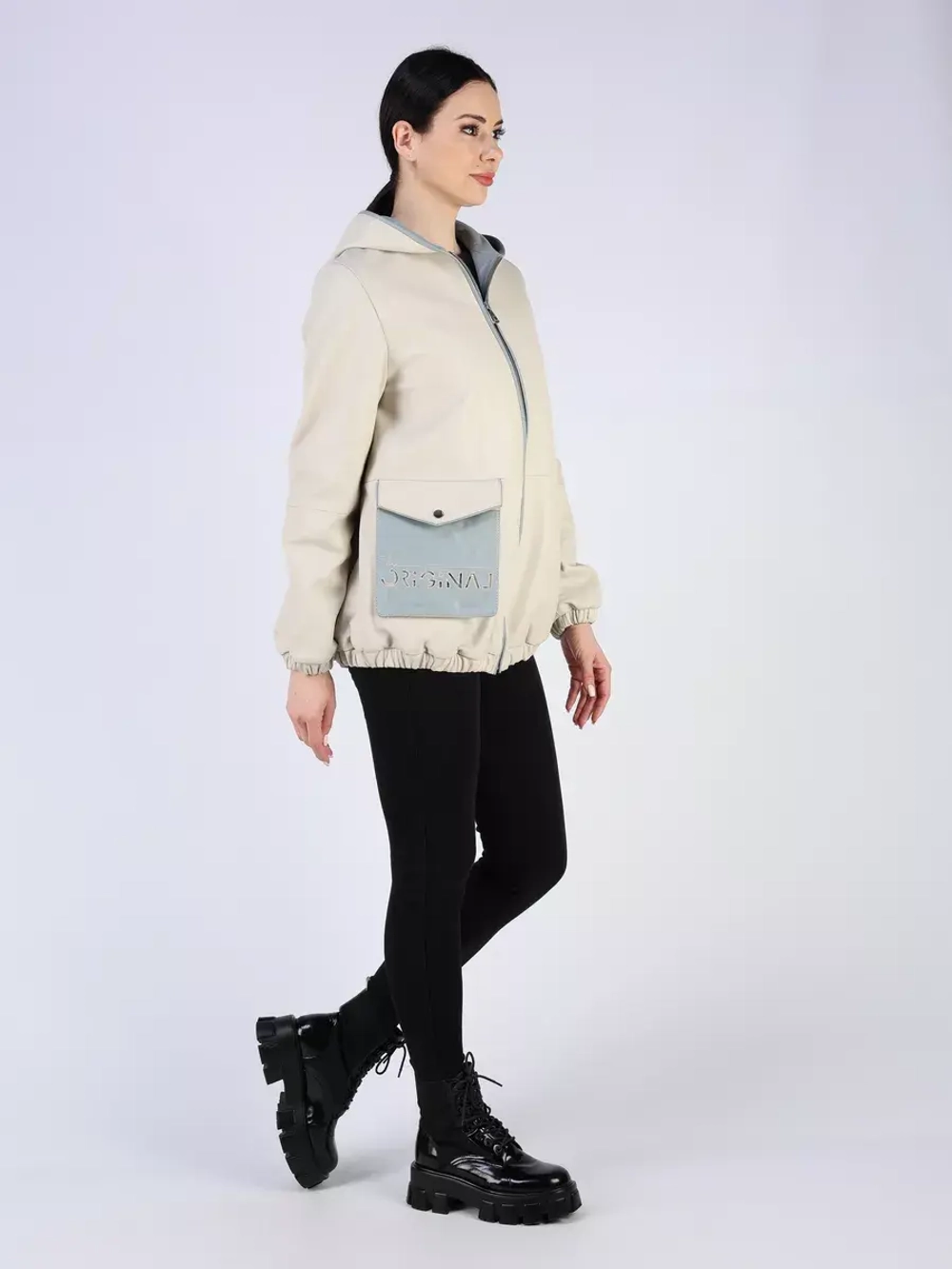 Кожаная куртка демисезонная с капюшоном