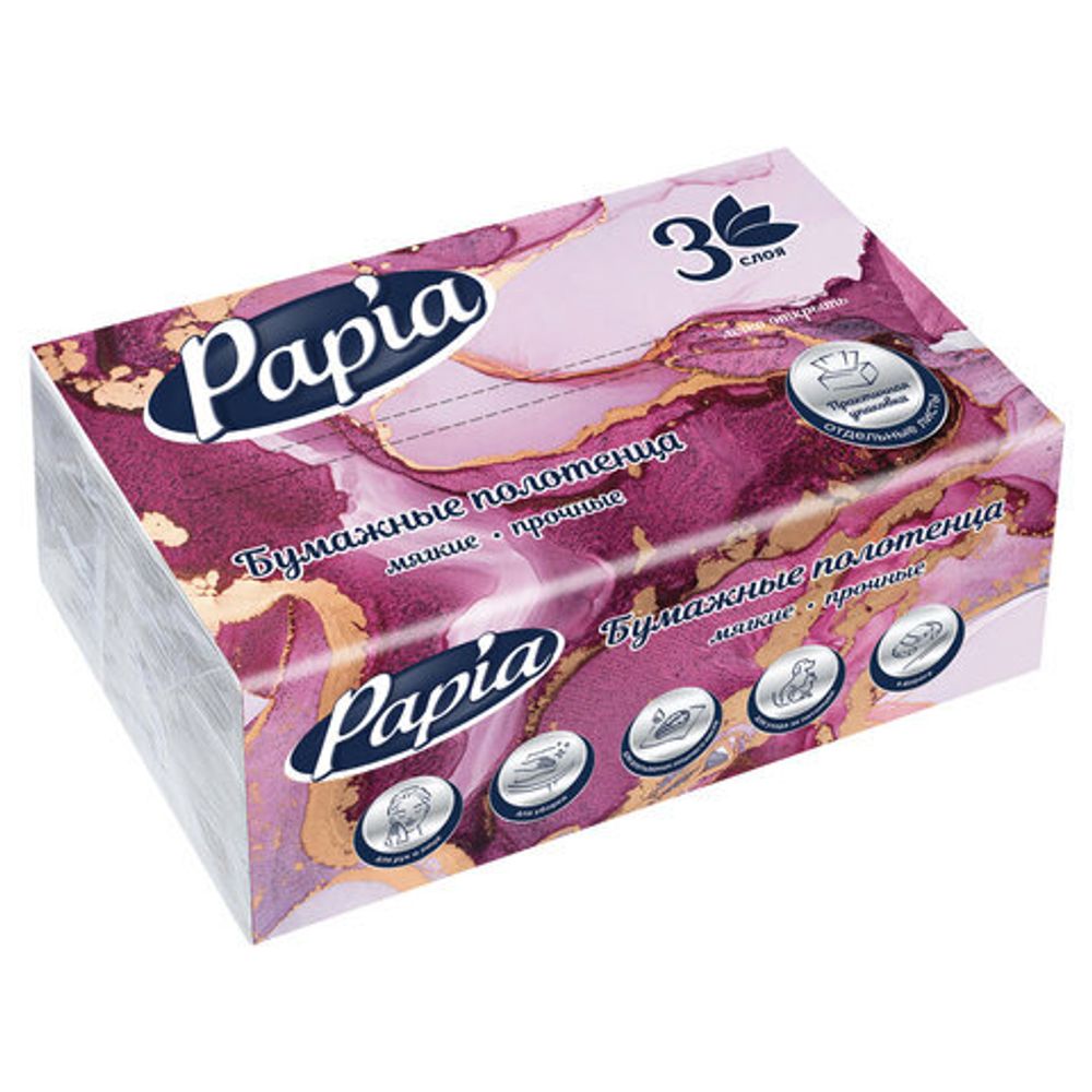 Полотенца бумажные (1 пачка 100 листов) PAPIA (H3) UNIT PACK, 3-сл, 23х20,5 см, V-сло, 5090823