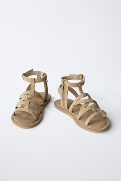 ZARA ЗАМШЕВЫЕ САНДАЛИИ С ЗАКЛЕПКАМИ, БЕЖЕВЫЙ