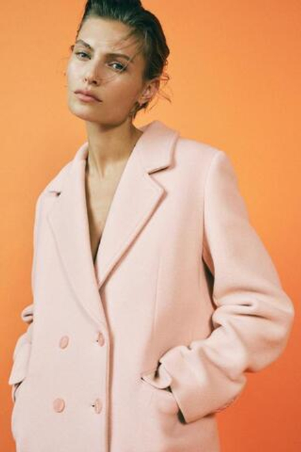 ZARA ДВУБОРТНОЕ ПАЛЬТО ИЗ СМЕСОВОЙ ШЕРСТИ — ZW COLLECTION, РОЗОВЫЙ