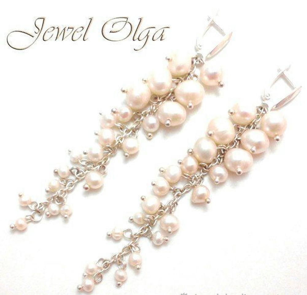 Длинные серьги с жемчугом на свадьбу