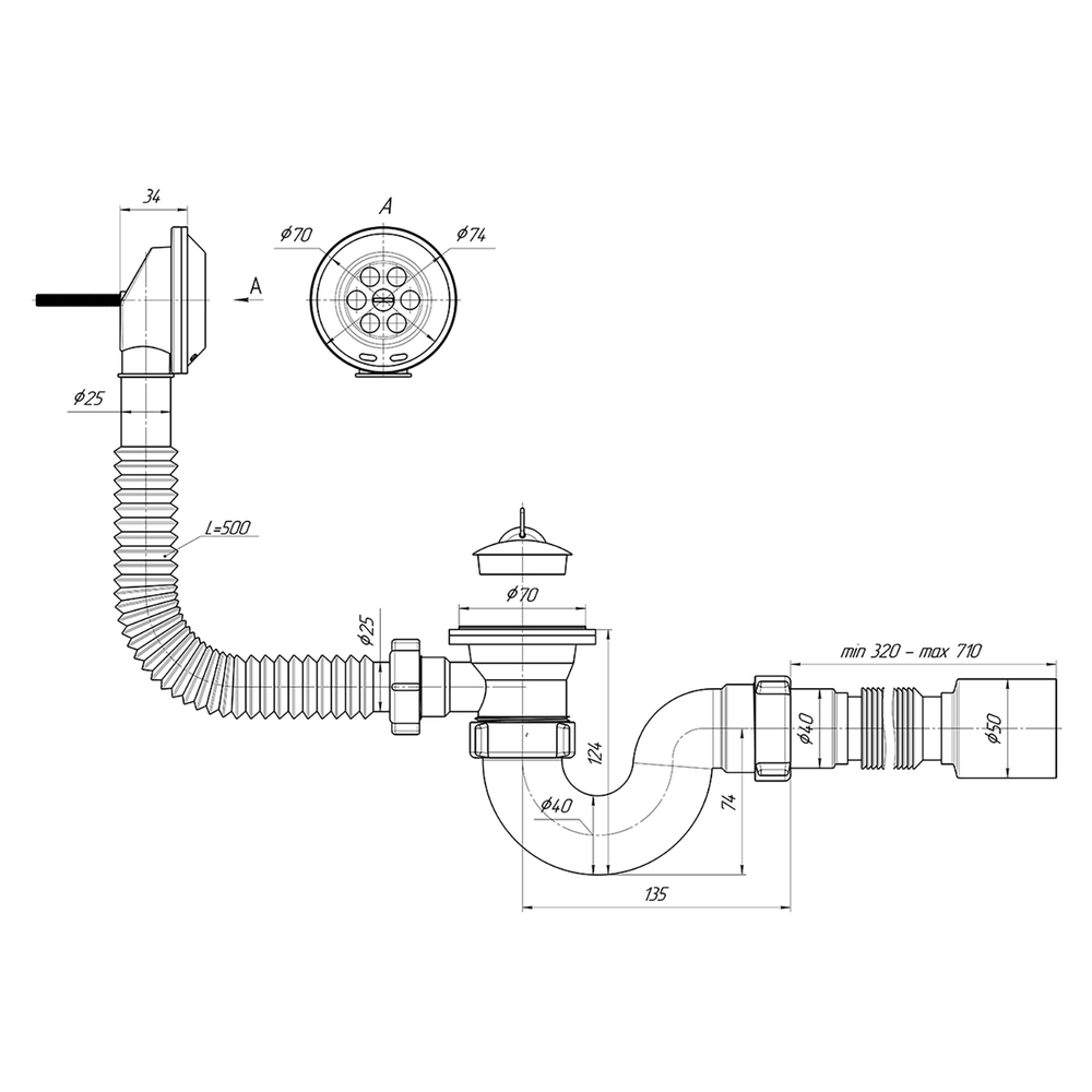 Обвязка на ванну  1 1/2*40 с гофрой 40х50 с вып. и пер. Варяг С6155 АНИ пласт