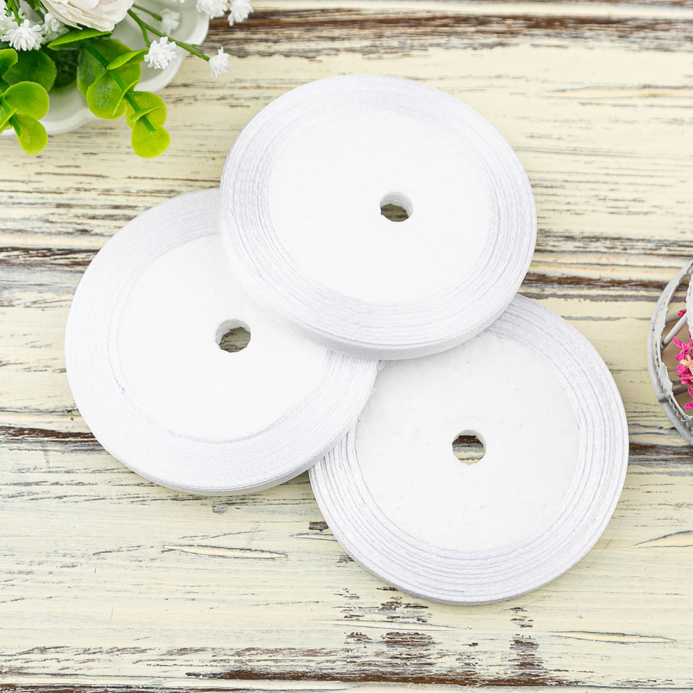 Лента атласная 6 мм (23 метра, цвет №1 белый)