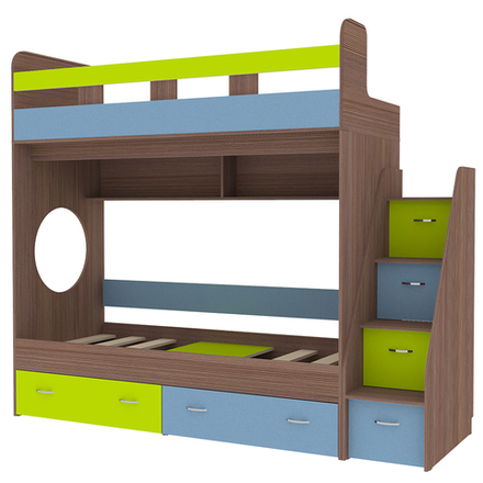 Двухъярусная кровать КарИВи Юниор 1 80x160 Бодего Темный Лайм, Синий