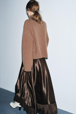 ZARA АТЛАСНАЯ ЮБКА МИДИ ZW COLLECTION LIMITED EDITION, КОРИЧНЕВЫЙ