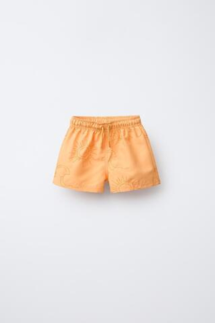 ZARA ПЛАВКИ С ВЫШИВКОЙ «СОЛНЦЕ», МЯГКИЙ ОРАНЖЕВЫЙ