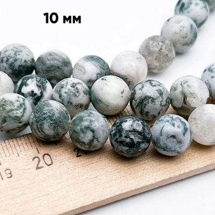 Моховый агат бусины (халцедон), диаметр около 10,3-10,5 мм, цена за 18-19 шт (1/2 нити)