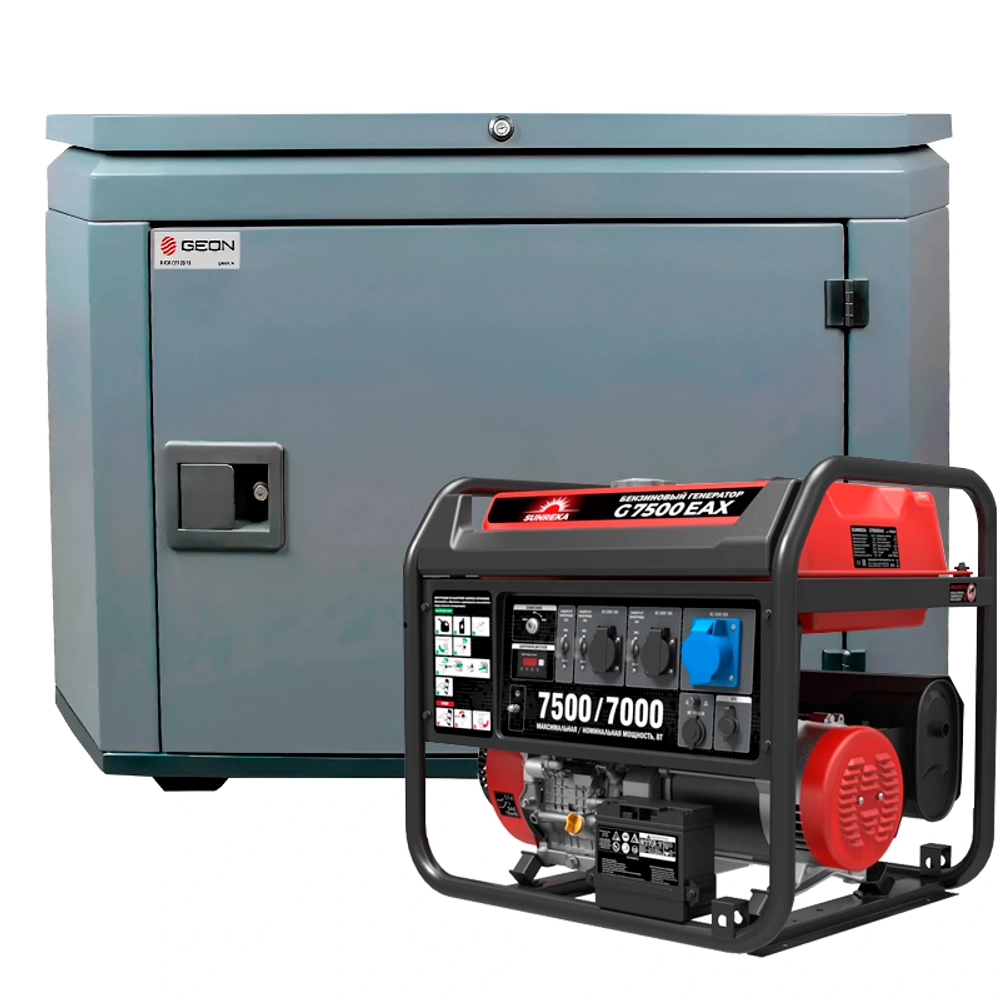 Генератор бензиновый SUNREKA G7500EAX с кожухом Geon 1200 RAL 7024