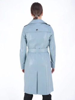 Тренч длинный кожаный с поясом плащ на весну