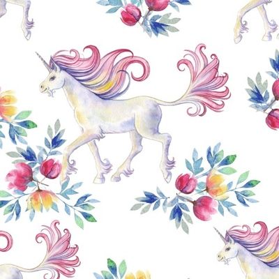 Сказочная акварель - цветы и единороги