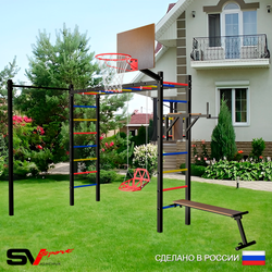 Уличная шведская стенка Sv Sport рукоход с комплектом турник прямой У5582К (Брусья/Скамья/Со спинкой/Щит баскет)