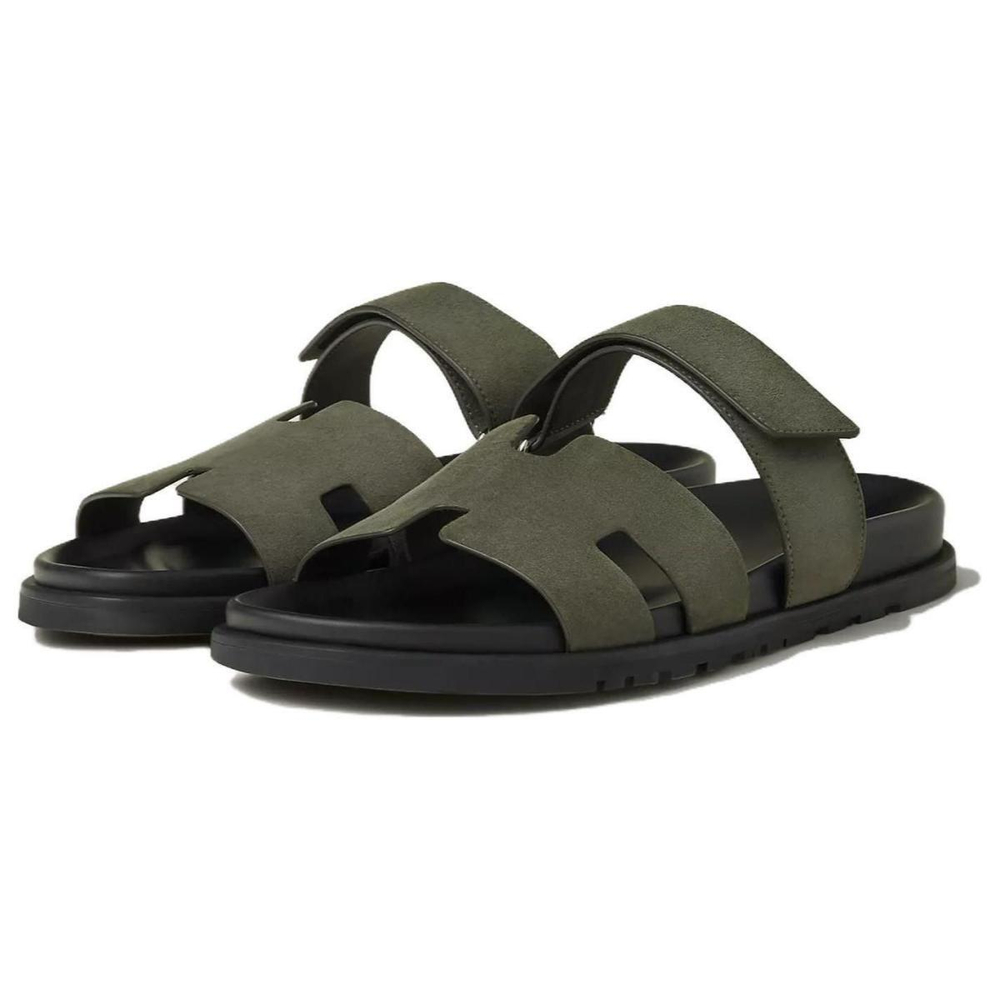 Hermes Chypre Round Toe Open Toe Slippers Men's Forest Green, H222856Z H4N