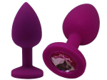 Маленькая фиолетовая пробка с розовым кристаллом ONJOY Silicone Collection (Цвет: фиолетовый с розовым)