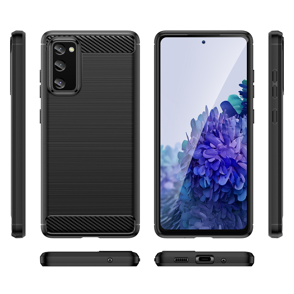 Мягкий чехол черного цвета под карбон на Samsung Galaxy S20 FE (Fan Edition), серия Carbon от Caseport