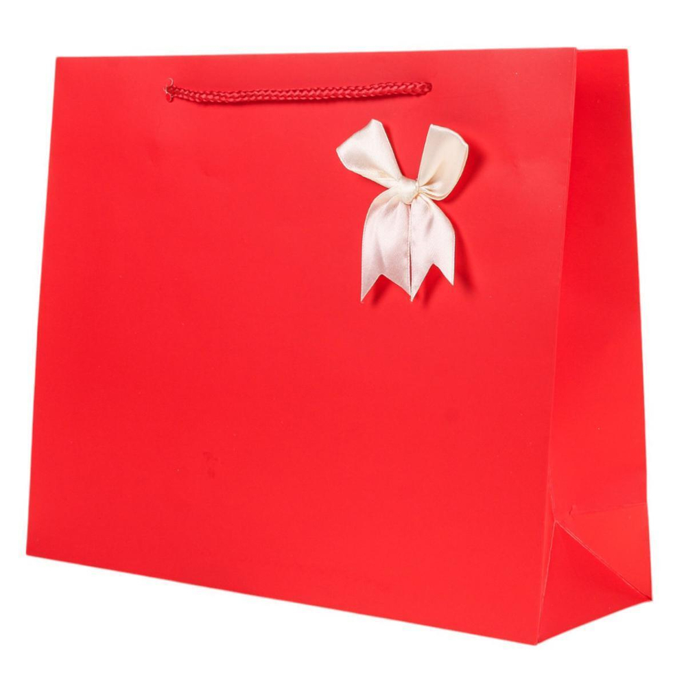 Пакет подарочный "Бант" 32*26*10,4см, с атласным бантом, 4 цвета микс