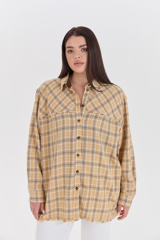 Рубашка с необработанным краем в клетку, желтый