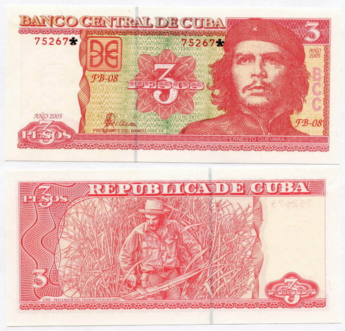 Банкнота Куба 3 песо 2005 год (Че Гевара) FB-08 752677. UNC