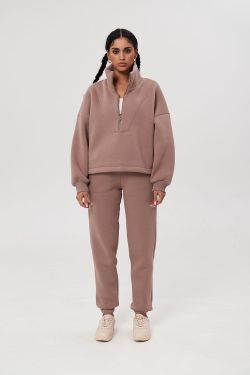 Утепленные джоггеры свободного кроя из премиум футера цвета какао