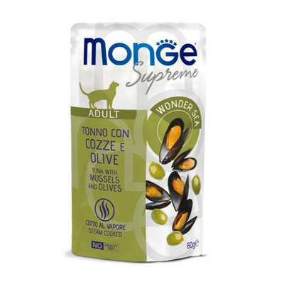 Monge Supreme Влажный корм для взрослых кошек с мидиями и оливками, паучи 80 г