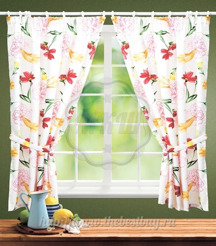 Шторы для кухни: Вирго (арт. BL05-02-01)  -  (125х175)х2 см. - молочно-красные