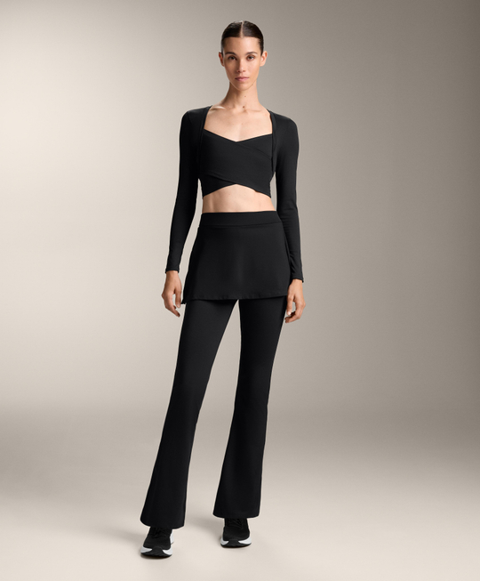 OYSHO Брюки-клеш с высокой талией Comfortlux с юбкой, черный