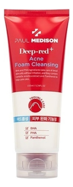 PAUL MEDISON Очищающая пенка для лица с кислотами - Deep-Red Acne Foam Cleansing, 155мл