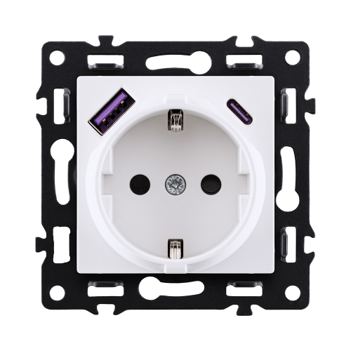 Розетка штепсельная SCHUKO 16A/250 В с USB A+C 20W, белый Kollinger Asthetik AS-016WH