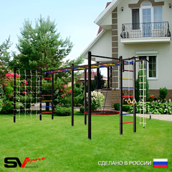 Уличная шведская стенка Sv Sport рукоход х 2 с комплектом турник прямой 2шт У52266 (Турник/Гнездо 80см/Канат/кольца/лестница/Сетка)