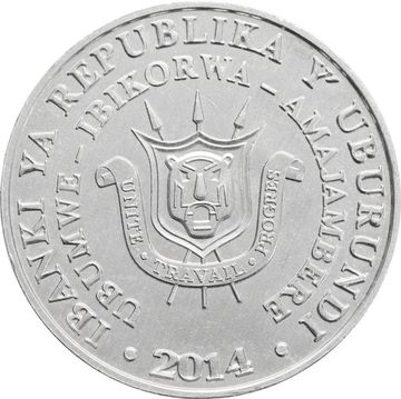 5 франков 2014 Бурунди «Пёстрый пушистый погоныш»