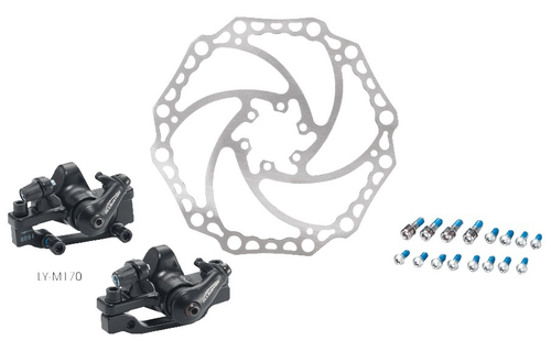 Тормозной набор мех. комплект передний+задний с оригинальными дисками 160мм, совместим. колодки VX828 инд. уп. черный LY-M170 ALLIGATOR