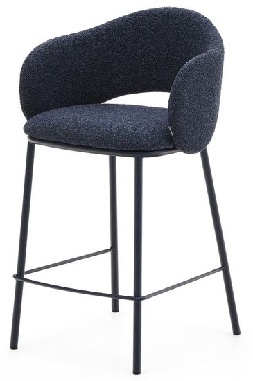 Полубарный стул Maina из синей ткани и стальными ножками с синей отделкой 65 Испания