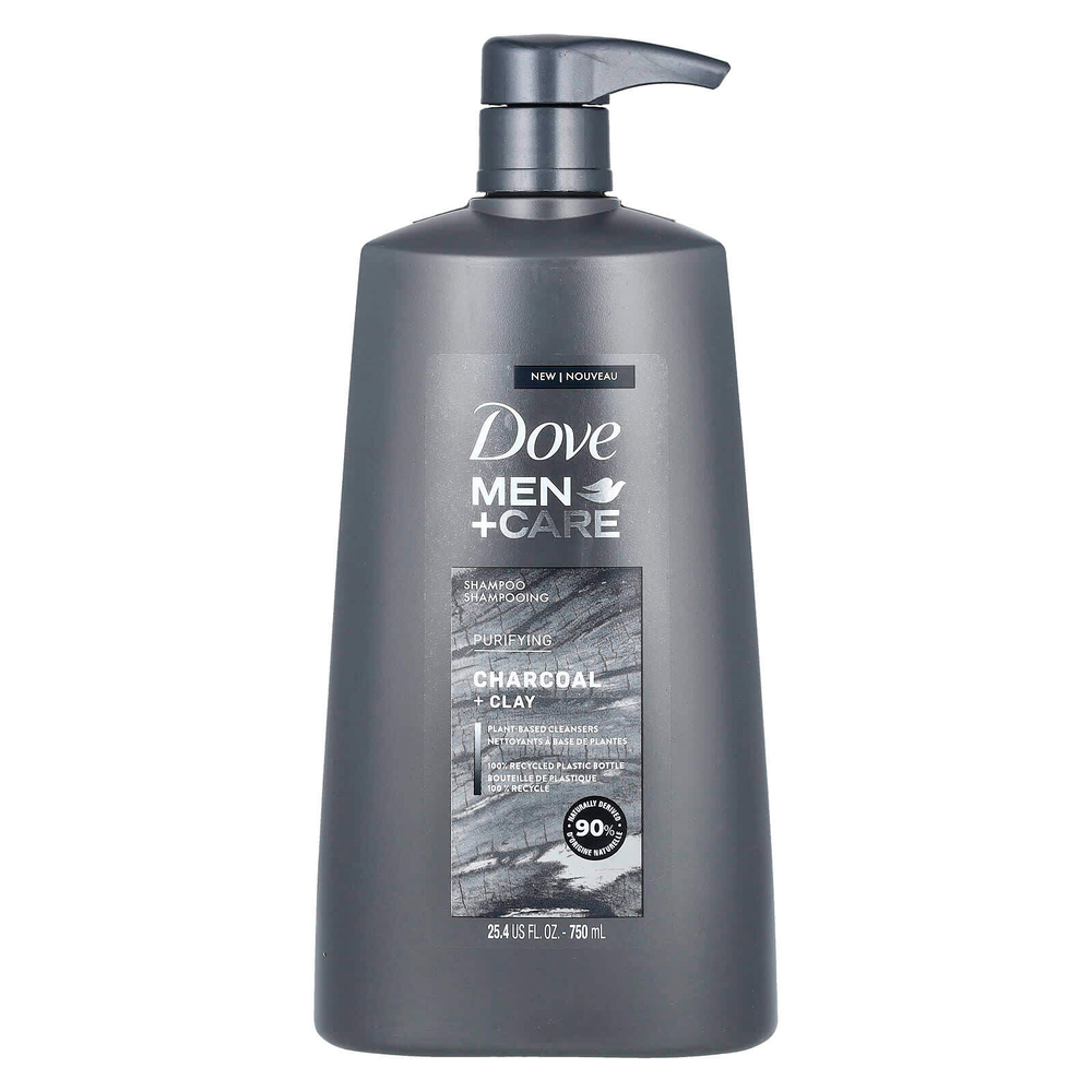 Dove, Men + Care, шампунь, очищающий, уголь и глина, 750 мл (25,4 жидк. унц.)