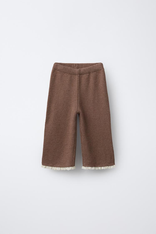 ZARA ТРИКОТАЖНЫЕ БРЮКИ-КЮЛОТЫ С КРУЖЕВОМ, РОЗОВАТЫЙ