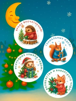 Набор новогодних стикеров 48 штук (65 мм)