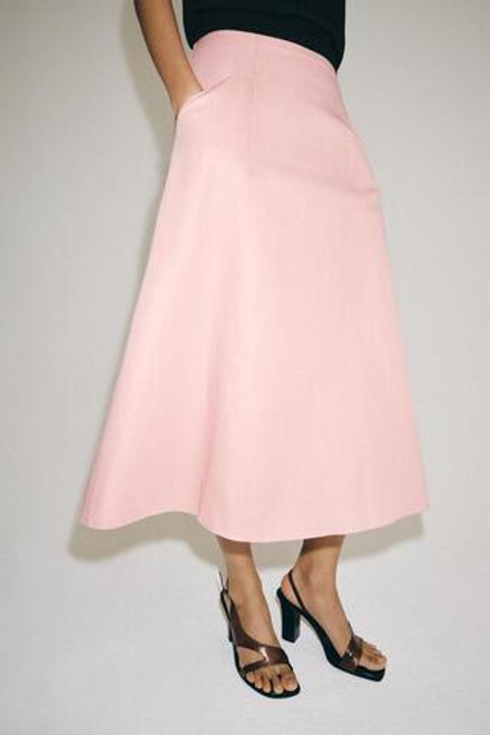 ZARA ЮБКА МИДИ ИЗ ЛЬНА — ZW COLLECTION, РОЗОВЫЙ