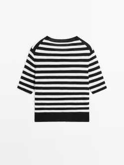 Massimo Dutti Кардиган в полоску с короткими рукавами, черный