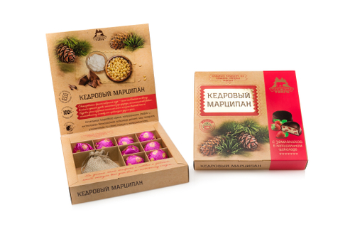 Кедровый марципан с ЗЕМЛЯНИКОЙ и травяным чаем / коробка / 120 гр / ТМ Территория Тайги