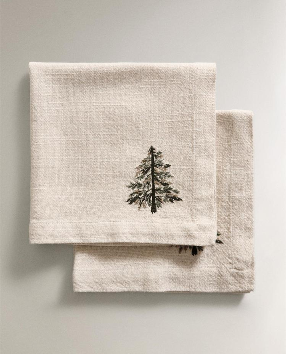 ZARA HOME НАБОР ЛЬНЯНЫХ РОЖДЕСТВЕНСКИХ САЛФЕТОК С ВЫШИВКОЙ (2 ШТ.), ЭКРЮ