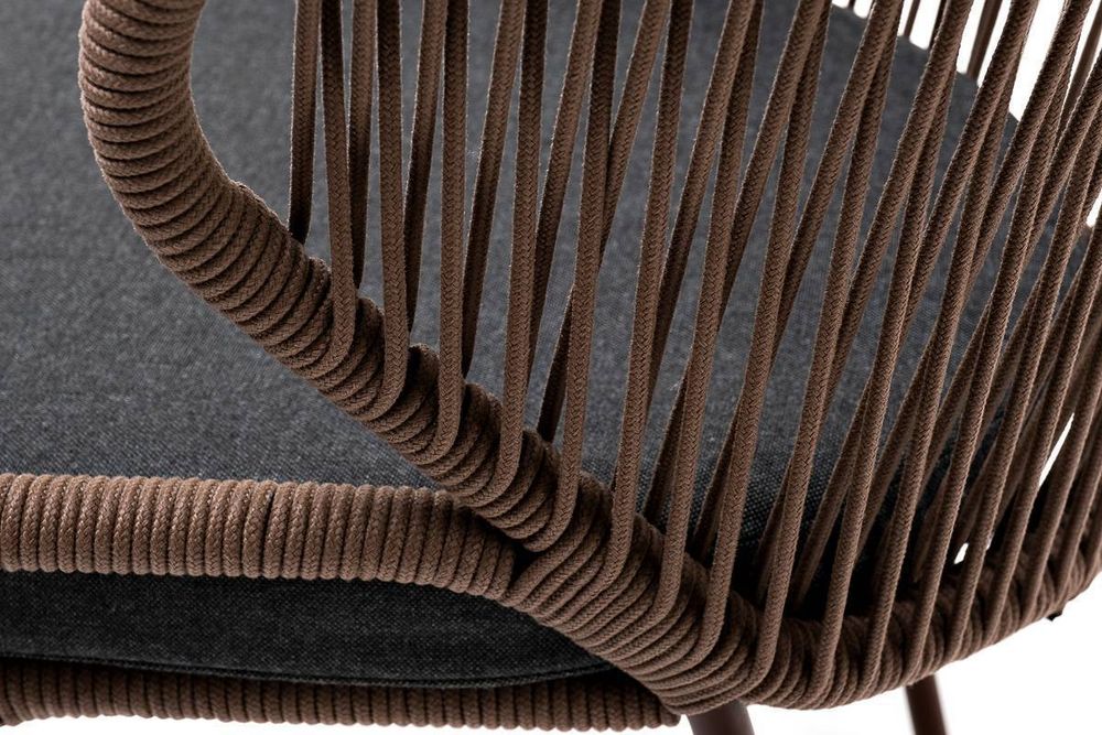 "Милан" стул плетеный из роупа, каркас алюминий коричневый (RAL8016) шагрень, роуп коричневый круглый, ткань темно-серая 019