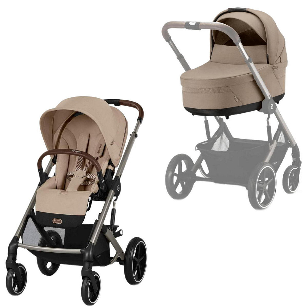Коляска Cybex Balios S Lux TPE complete Aton B2 Dynamic Red 3 в 1 Almond Beige с дождевиками